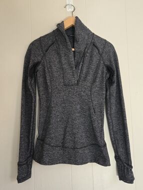 Lululemon Think Fast Quater Zip Pullover Sweatshirt Gray Black Shawl Collar 4